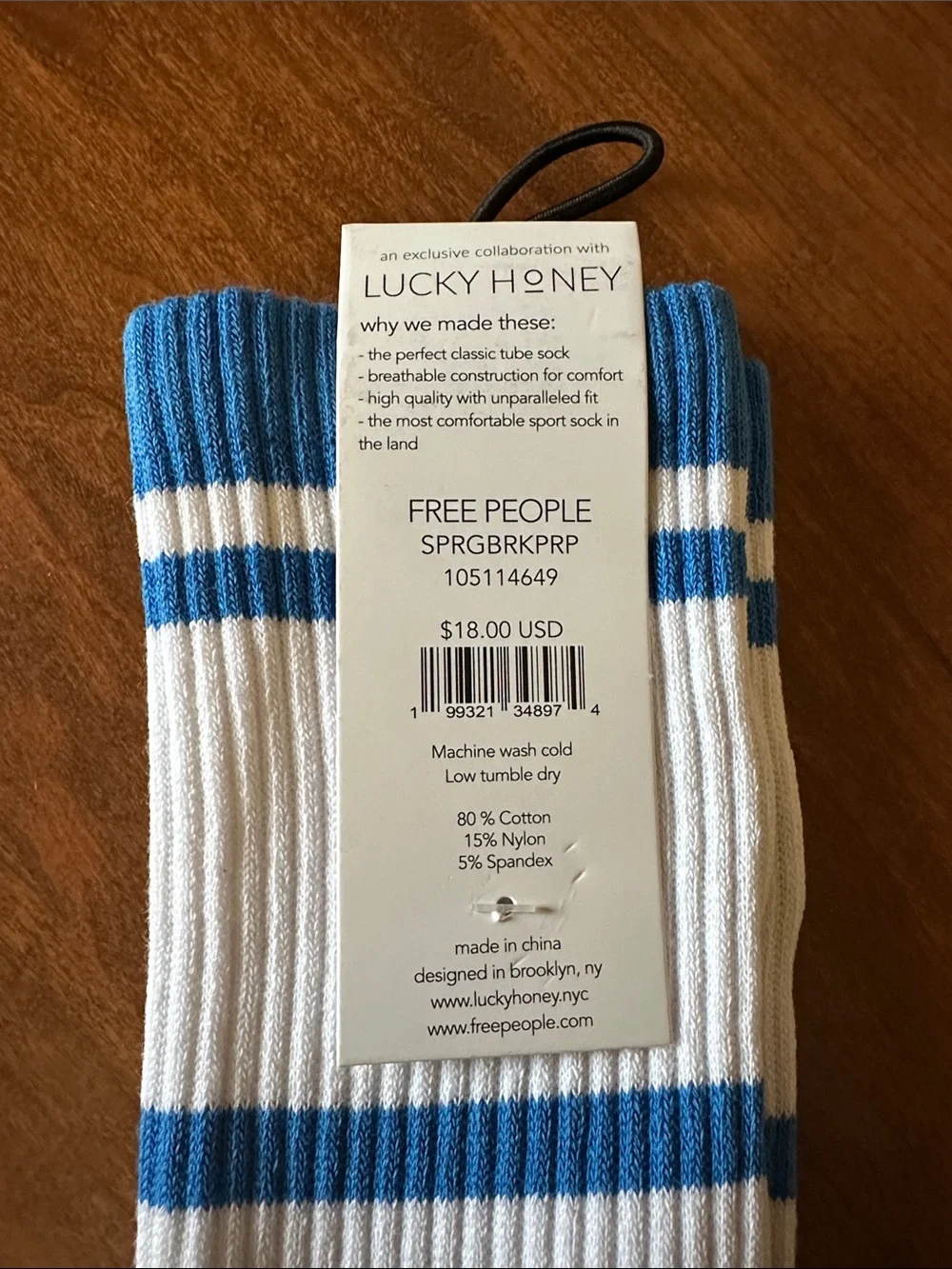 Free People Tube Spring Break Prep Socks - White & Blue NWT
